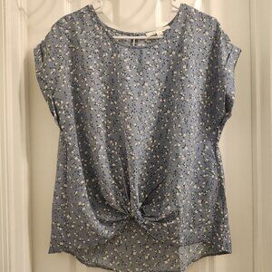 Pink Rose Periwinkle Blue White Floral Blouse